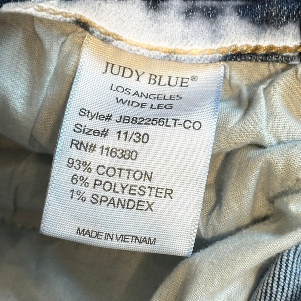 Judy Blue Distressed Wide Leg Jeans Medium‎ Wash Raw Hem JB82256LT-CO Size 11/30 - Picture 5 of 8